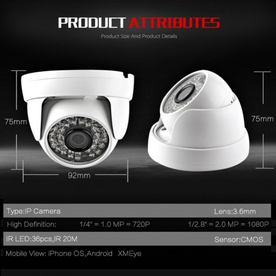 HD IP Camera 720P 1080P Indoor Dome Cam IR Lens 3.6mm 2MP IP CCTV Security Camera Network Onvif P2P