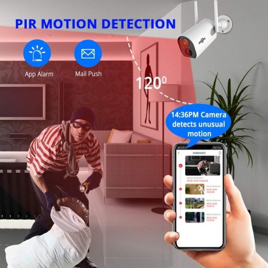 1080P HD Wireless Outdoor Security IP Camera Battery Powered Rechargeable IP65 Waterproof PIR Alarm