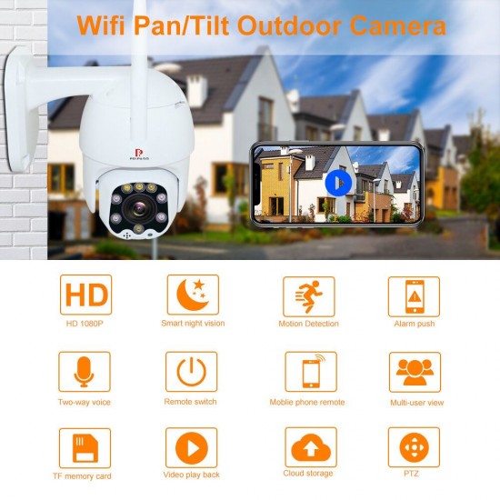 1080P Outdoor PTZ Wireless IP Camera TuyaSmart Mobile App with Two Way Audio CCTV Auto IR Night Vision Mini Dome Camera