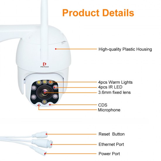 1080P Outdoor PTZ Wireless IP Camera TuyaSmart Mobile App with Two Way Audio CCTV Auto IR Night Vision Mini Dome Camera