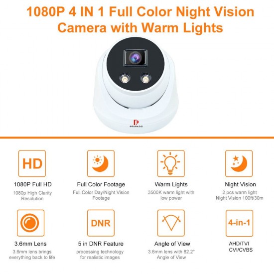 4 in 1 TVI/AHD/CVI Camera 1080P Wide View Mini Dome CCTV Camara Night Vision 3.6mm Lens Analog Camera for Home