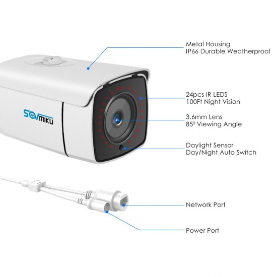 HT823-3.6 H.265 Audio POE IP Camera DC 12V 3MP Metal Case IP66 Waterproof Outdoor CCTV Camera Night Vision Security Video Surveillance ONVIF HT823-3.6 H.265 Audio POE IP Camera DC 12V 3MP Metal Case IP66 Waterproof Outdoor CCTV Camera Night Vision Security Video Surveillance ONVIF