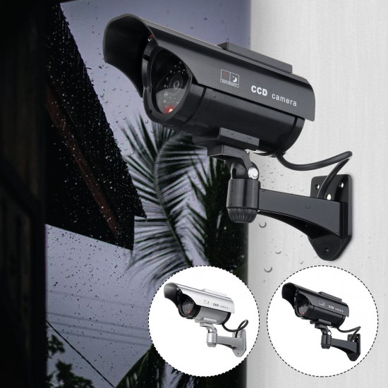 Solar Power Camera CCTV Realistic Dummy Security Cam Blinking Outdoor