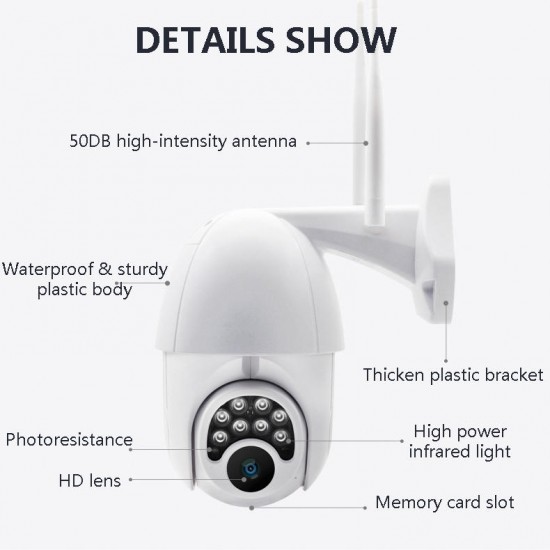 Wifi HD 1080P IP Camera 8 LEDS Infrared 6x Zoom Outdoor Camera Full-Color Night Vision Surveillance Camera Waterproof PTZ Rotation Wifi HD 1080P IP Camera 8 LEDS Infrared 6x Zoom Outdoor Camera Full-Color Night Vision Surveillance Camera Waterproof PTZ Rotation