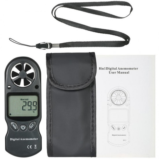 8 in 1 Handheld Digital Anemometer Wind Speed Temperature Humidity Tester Wind Chill Heat Index Dew Point Barometric Pressure Altitude Meter with LCD Backlight 8 in 1 Handheld Digital Anemometer Wind Speed Temperature Humidity Tester Wind Chill Heat Index Dew Point Barometric Pressure Altitude Meter with LCD Backlight