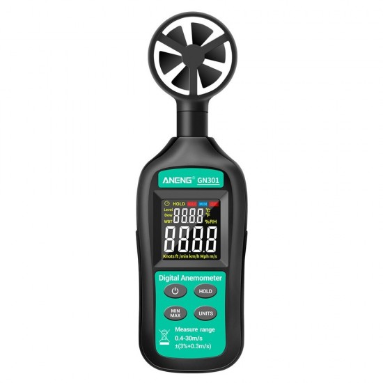 GN301 Digital Anemometer 0-30m/s Wind Speed Meter -10 ~ 45C Temperature Tester Anemometro with LCD Backlight Display