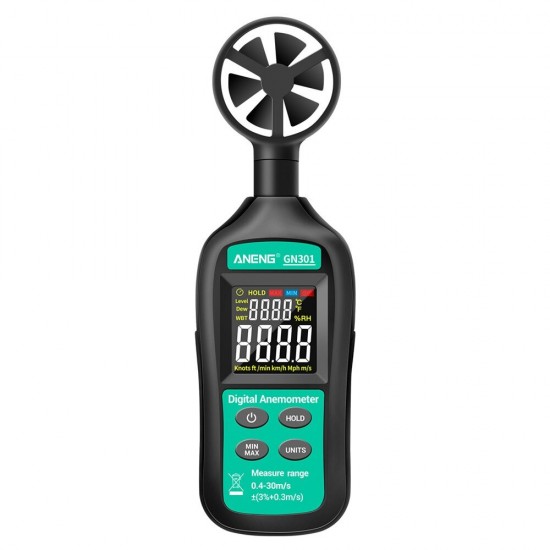 GN301 Digital Anemometer 0-30m/s Wind Speed Meter -10 ~ 45C Temperature Tester Anemometro with LCD Backlight Display GN301 Digital Anemometer 0-30m/s Wind Speed Meter -10 ~ 45C Temperature Tester Anemometro with LCD Backlight Display