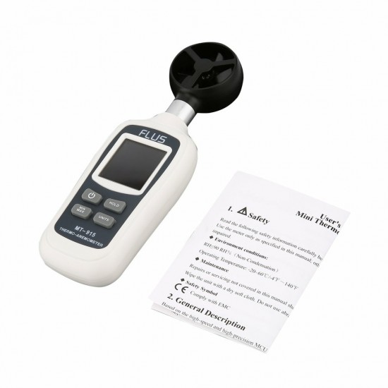 FLUS MT-915 Handheld Digital Anemometer LCD Backlight Air Wind Speed Meter Support Over Range Indication