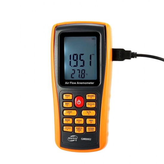 GM8902 0-45M/S Digital Anemometer Wind Speed Meter Air Volume Ambient Temperature Tester With USB Interface