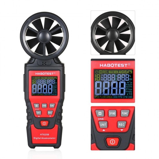 HT625A/HT625B Digital Anemometer Handheld Wind Speed Meter Gauge for Measuring Wind Speed and Data Hold Function