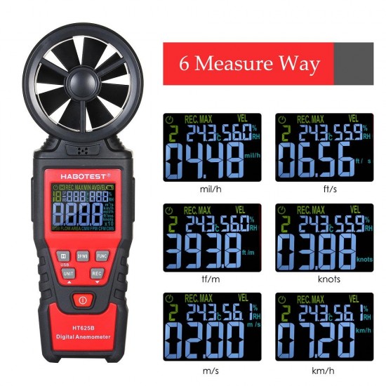 HT625A/HT625B Digital Anemometer Handheld Wind Speed Meter Gauge for Measuring Wind Speed and Data Hold Function