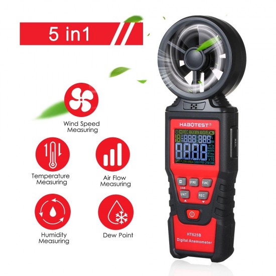 HT625A/HT625B Digital Anemometer Handheld Wind Speed Meter Gauge for Measuring Wind Speed and Data Hold Function