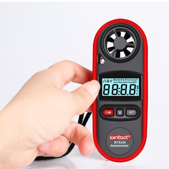 WT816A Wind Speed Meter IP67 Waterproof with Backlight Display Temperature Measurement Six Units of Air Velocity M/s Km/h ft/min Knots mph bft