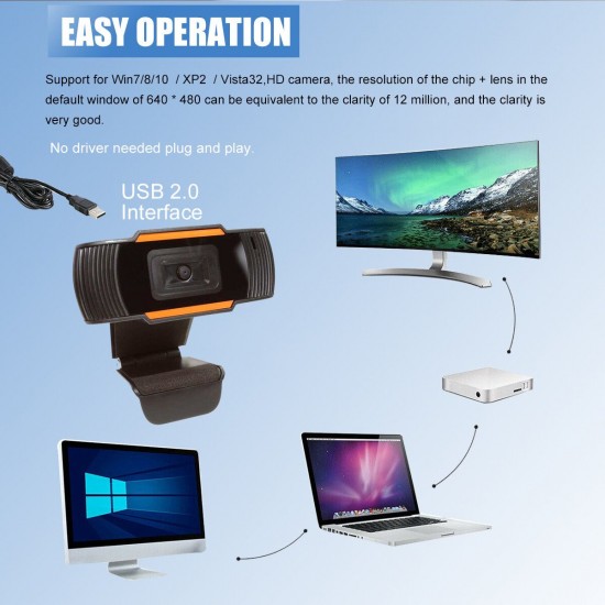 HD Digital Webcam PC Camera Recording Video Auto Focusing USB 2.0 & Microphone