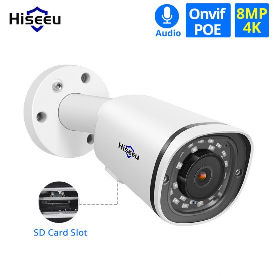 4K 8MP POE IP Camera Metal Waterproof Audio CCTV Camera Card Slot Motion Detect ONVIF H.265