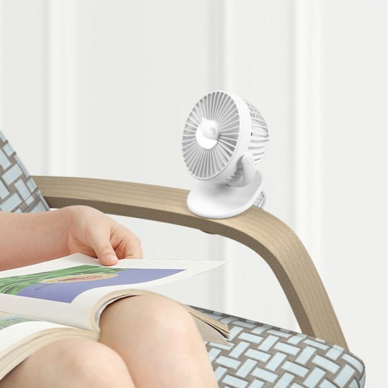 720° Portable Clip LED Light USB Mini Fan Rechargeable 2000mAh Cooler Desktop Home Super Mute Small Air Fans