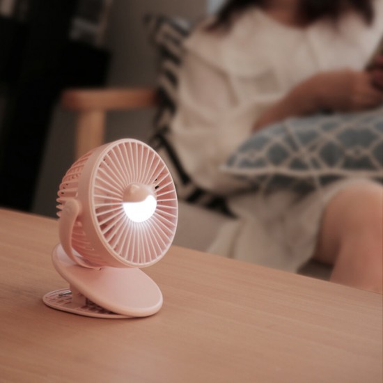 720° Portable Clip LED Light USB Mini Fan Rechargeable 2000mAh Cooler Desktop Home Super Mute Small Air Fans