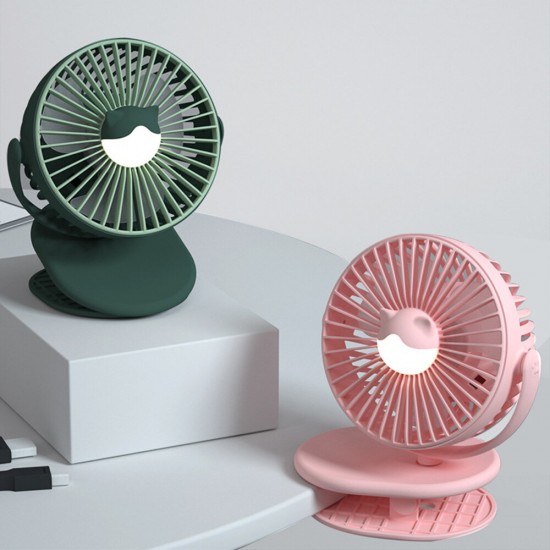 720° Portable Clip LED Light USB Mini Fan Rechargeable 2000mAh Cooler Desktop Home Super Mute Small Air Fans