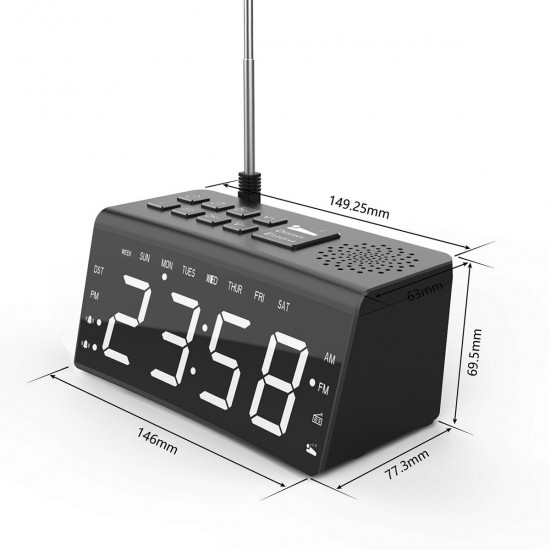 AM /FM LED Mirror Digital Alarm Clock Night Light Thermometer USB Bedside Clock