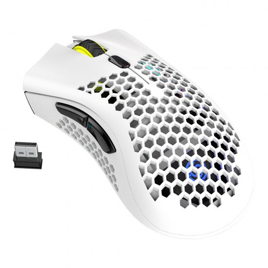 BM600 2.4GHz Wireless Gaming Mouse USB Rechargeable 1600DPI Adjustable RGB Backlit Hollow Out Honeycomb Office Gamer Mice