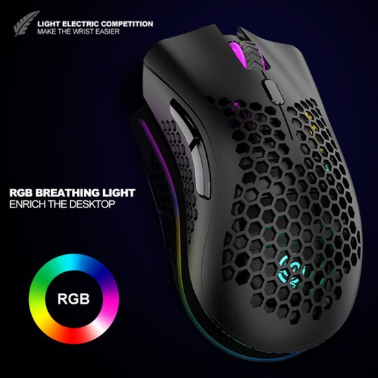 BM600 2.4GHz Wireless Gaming Mouse USB Rechargeable 1600DPI Adjustable RGB Backlit Hollow Out Honeycomb Office Gamer Mice