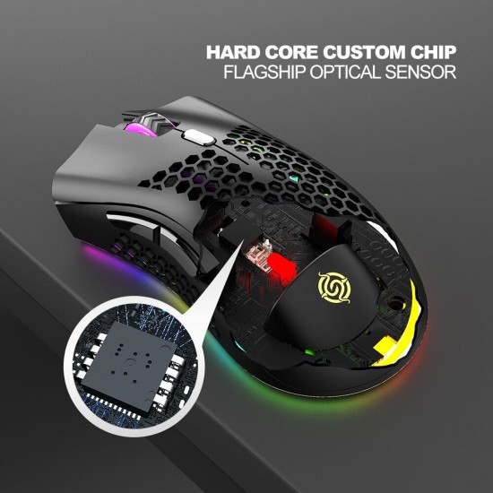 BM600 2.4GHz Wireless Gaming Mouse USB Rechargeable 1600DPI Adjustable RGB Backlit Hollow Out Honeycomb Office Gamer Mice