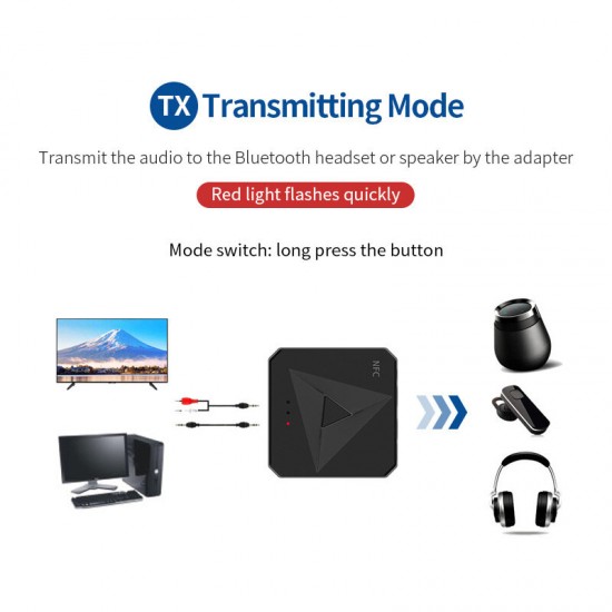 2 In 1 NFC-enabled bluetooth V5.0 Audio Transmitter Receiver 3.5mm Aux RCA Wireless Audio Adapter For TV PC Headphone Car Stereo System Home Sound System