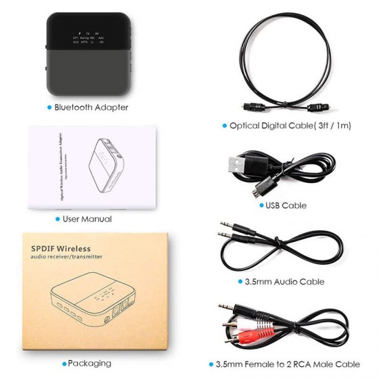 B20 bluetooth 5.0 Audio Transmitter Receiver HD Low Latency Stereo TV PC Car Wireless Adapter Bluetooth Audio 3.5mm Adapter for TV Headset for Smart Phone Tablet