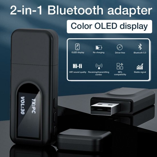 USB bluetooth 5.0 Transmitter Receiver 3.5mm AUX Jack LCD Display Wireless Adapter For TV Stereo Speaker Earphone USB bluetooth 5.0 Transmitter Receiver 3.5mm AUX Jack LCD Display Wireless Adapter For TV Stereo Speaker Earphone