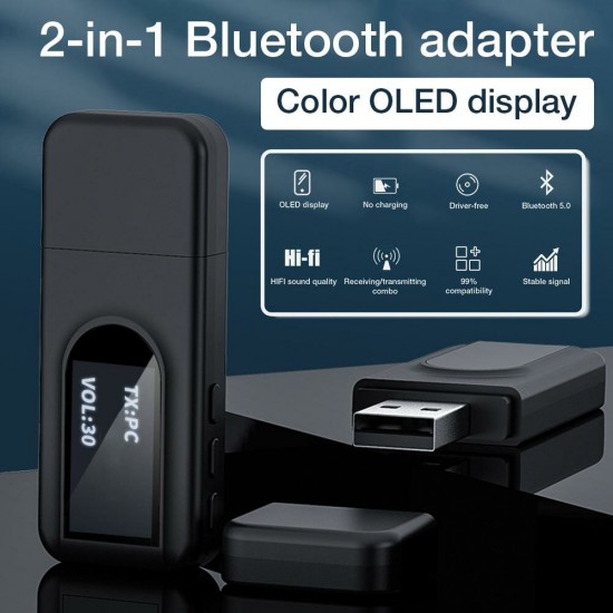 USB bluetooth 5.0 Transmitter Receiver 3.5mm AUX Jack LCD Display Wireless Adapter For TV Stereo Speaker Earphone