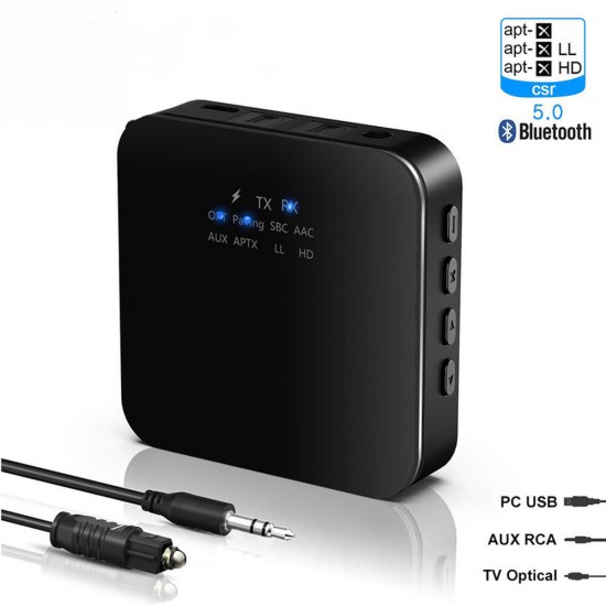 bluetooth 5.0 Audio Transmitter Receiver Wireless Audio Adapter 3.5mm Aux Audio Adapter Pair With Two bluetooth Devices For TV PC Home Sound System Car Sound System