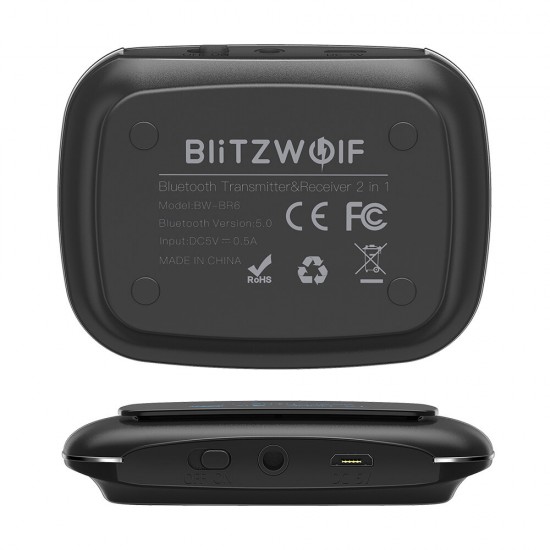 BW-BR6 2 In 1 OLED Display bluetooth V5.0 Audio Transmitter Receiver 3.5mm Aux 2RCA Wireless Audio Adapter for Nintendo Switch / PS5 / TV / PC Laptops / Headphones / Apple AirPods Pro / Home Stereo / Car Sound System