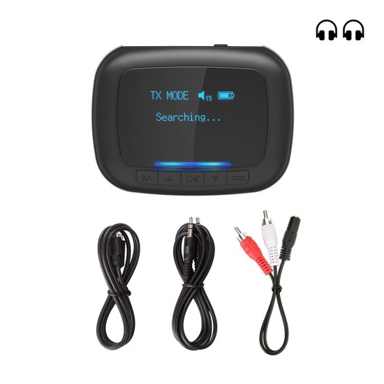BW-BR6 2 In 1 OLED Display bluetooth V5.0 Audio Transmitter Receiver 3.5mm Aux 2RCA Wireless Audio Adapter for Nintendo Switch / PS5 / TV / PC Laptops / Headphones / Apple AirPods Pro / Home Stereo / Car Sound System