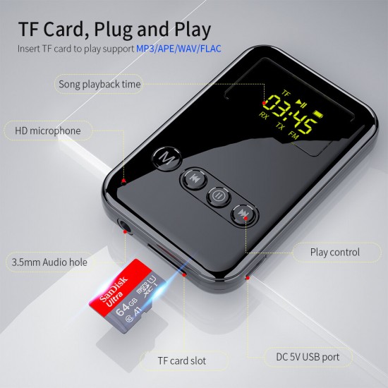 K6 3 In 1 Bluetooth V5.0 FM Audio Transmitter Receiver 3.5mm Aux Wireless Audio Adapter LED Digital Display For TV K6 3 In 1 Bluetooth V5.0 FM Audio Transmitter Receiver 3.5mm Aux Wireless Audio Adapter LED Digital Display For TV