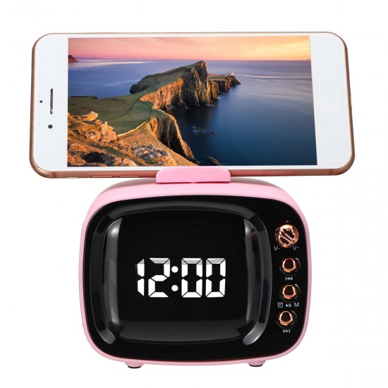 Portable Retro Speaker TV Design Mobile Phone Holder Stand bluetooth Alarm Clock