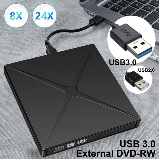 USB 3.0 External DVD Reader CD DVD RW ROM Optical Drive Burner Writter Slim SD