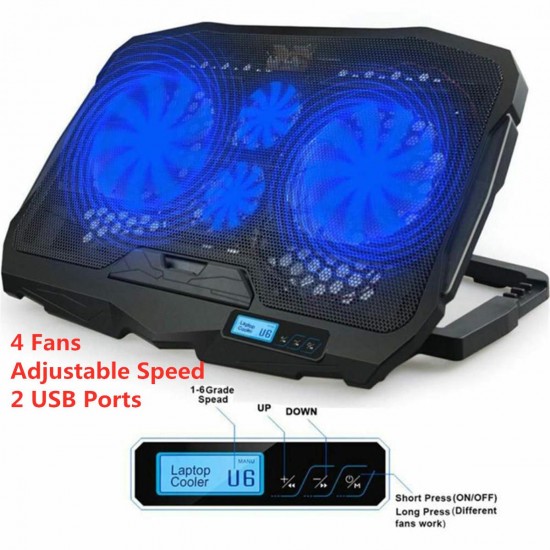 Slim 2 USB LCD Fans Notebook Laptop Gaming Cooling Fan Pad Stand 12-15.6 inch