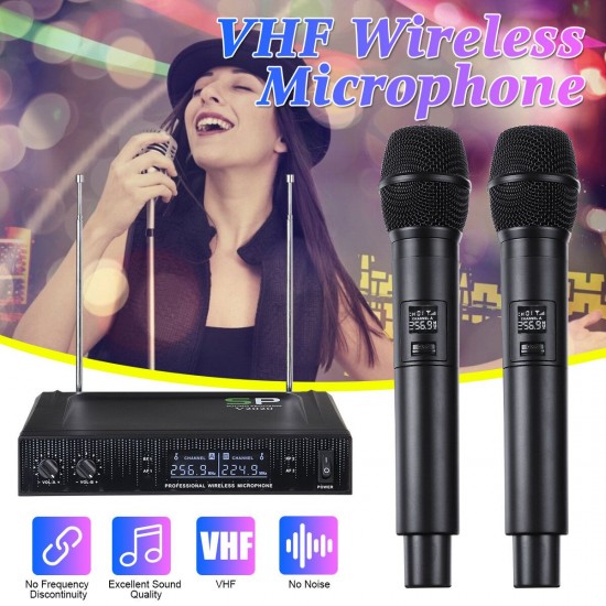 V2020 VHF Wireless Microphone System Cordless Dual Handheld Mic Karaoke Singing V2020 VHF Wireless Microphone System Cordless Dual Handheld Mic Karaoke Singing