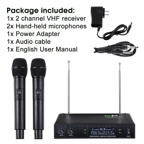 V2020 VHF Wireless Microphone System Cordless Dual Handheld Mic Karaoke Singing V2020 VHF Wireless Microphone System Cordless Dual Handheld Mic Karaoke Singing