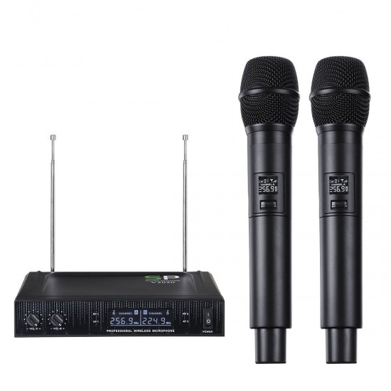 V2020 VHF Wireless Microphone System Cordless Dual Handheld Mic Karaoke Singing