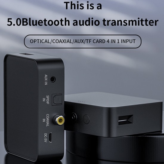 YET-T6 bluetooth V5.0 Audio Transmitter Optical / Coaxial / Aux / TF Card Wireless Audio Adapter For TV PC Speaker YET-T6 bluetooth V5.0 Audio Transmitter Optical / Coaxial / Aux / TF Card Wireless Audio Adapter For TV PC Speaker