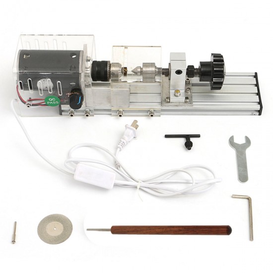 350W Mini Lathe Machine Woodworking DIY Lathe Set with Power Adapter