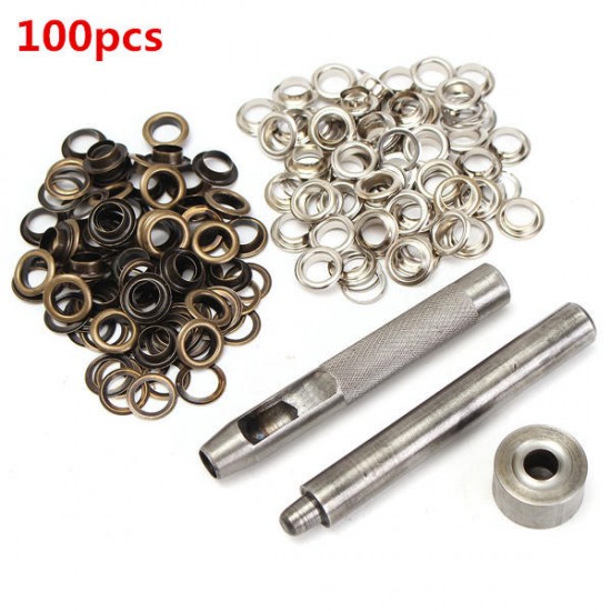 100pcs 8mm Copper Eyelets Hollow Leather Craft Belt Punch Tools Kit