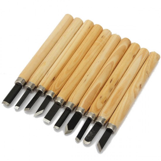 10pcs Wood Carving Chisel Set High Carbon Steel with Wooden Handle