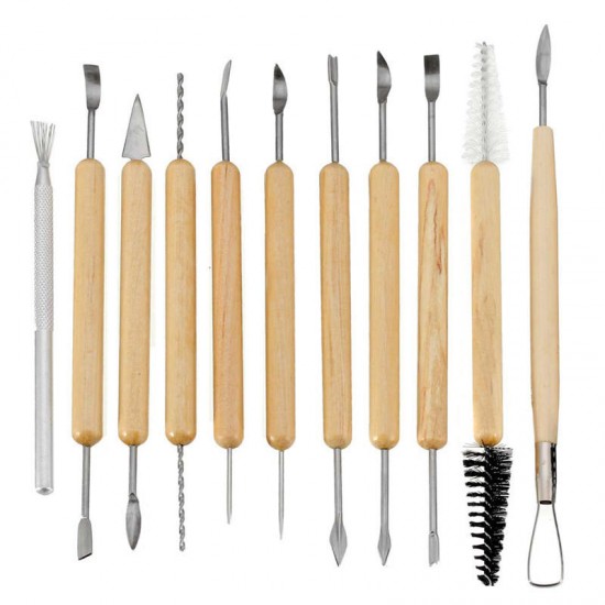 11Pcs Clay Sculpting Set Wax Carving Pottery Tools Shapers Polymer Modeling Wood Handle Set