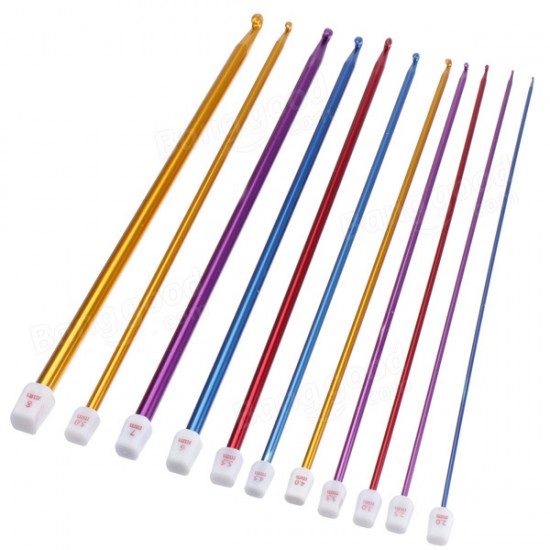 11pcs Aluminum Crochet Lead Hooks Colorful Knitting Needle Craft Kit