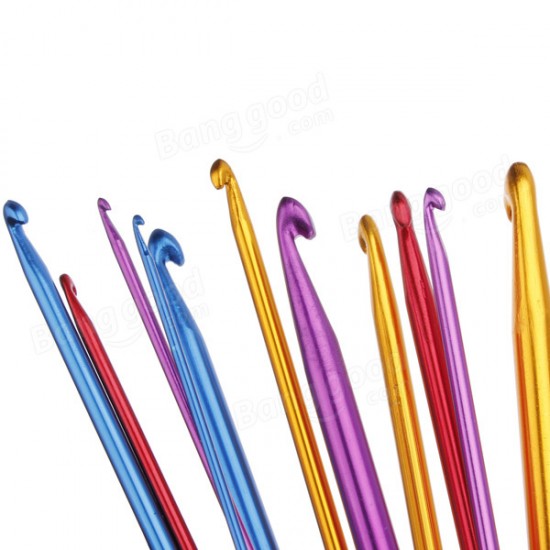 11pcs Aluminum Crochet Lead Hooks Colorful Knitting Needle Craft Kit