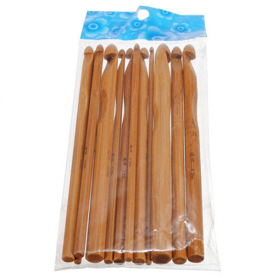 12 Bamboo Handle Crochet Hooks Needle Set