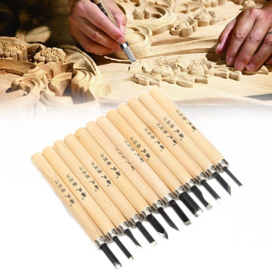 12Pcs Wood Carving Hand Chisel Tool Set Wood Working Professional Gouges + Case