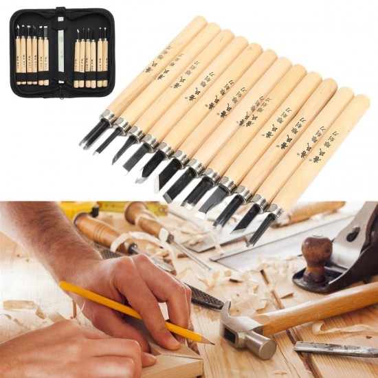 12Pcs Wood Carving Hand Chisel Tool Set Wood Working Professional Gouges + Case